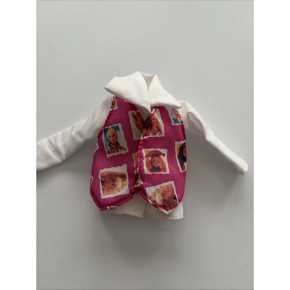 BARBIE SKIPPER TOP SHIRT PHONE FUN 1995 SKIPPER WHITE & PINK DOLL CLOTHES